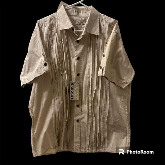Marquis Shirt Men XL Tan NWT 100% Cotton Short Sleeve Casual Button Down Shirt - Picture 1 of 6